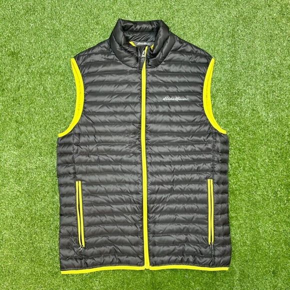 EDDIE BAUER EB700 TRAVEX DOWN PUFFY VEST in Men's Size Small Neon - Picture 1 of 7